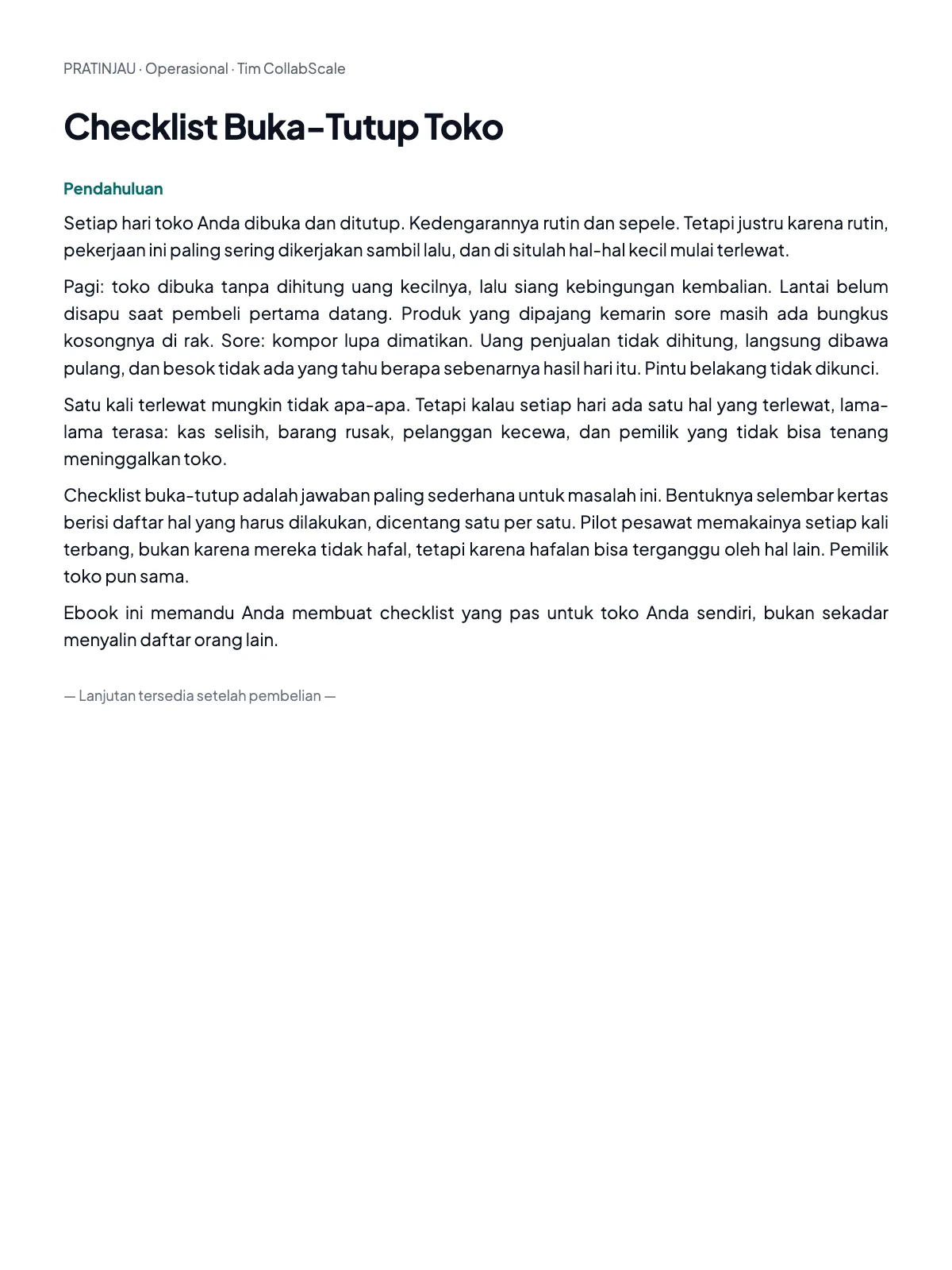 Pratinjau Checklist Buka-Tutup Toko