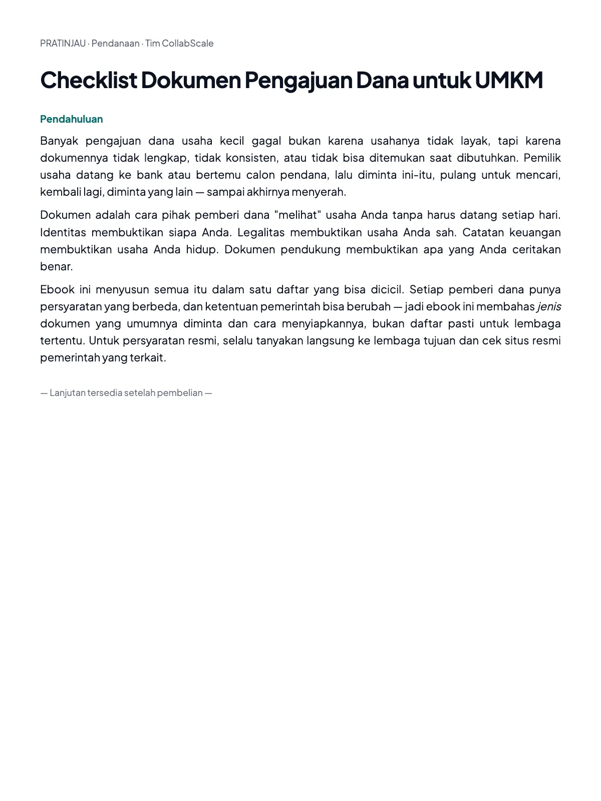 Pratinjau Checklist Dokumen Pengajuan Dana untuk UMKM