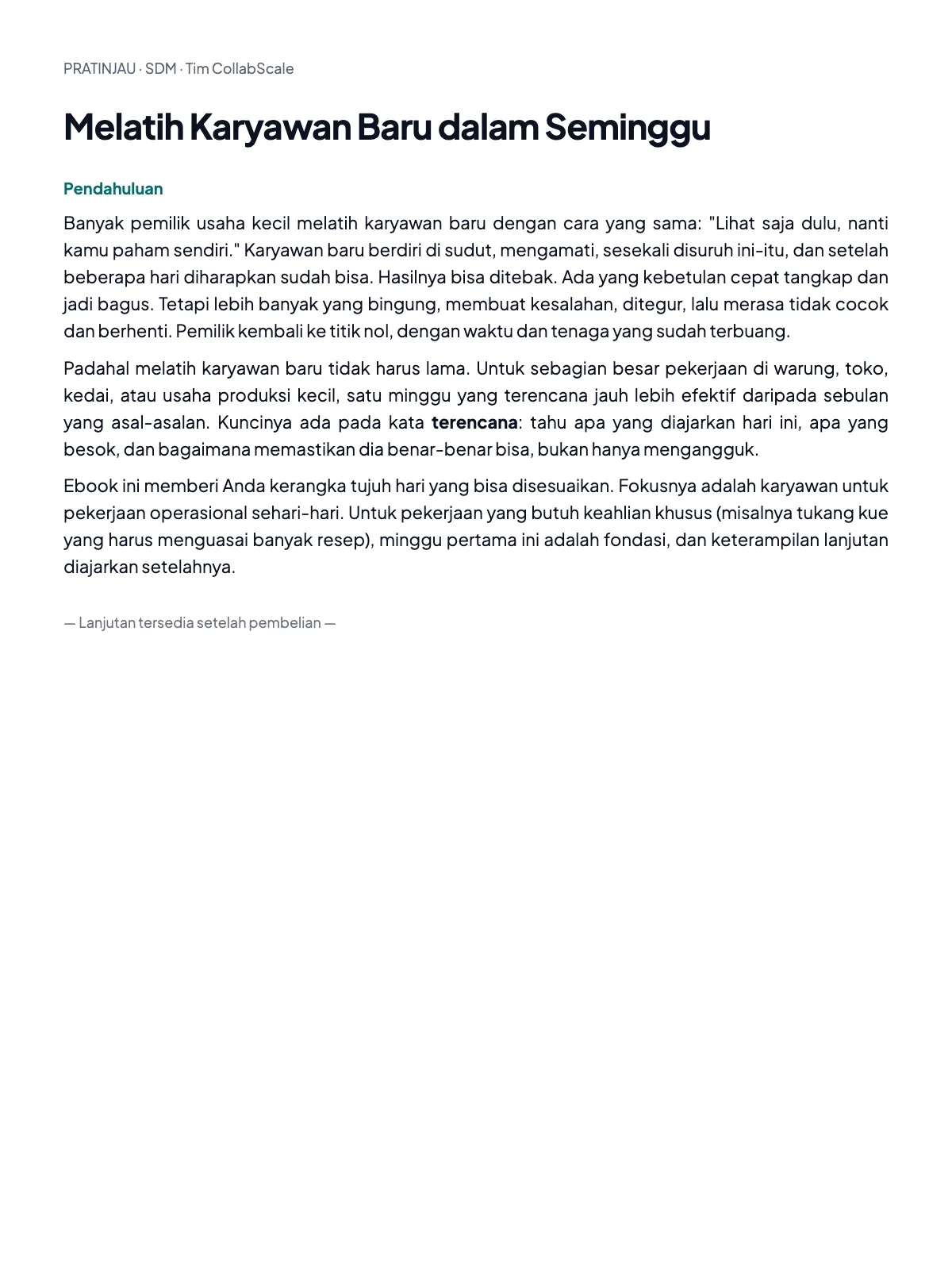 Pratinjau Melatih Karyawan Baru dalam Seminggu