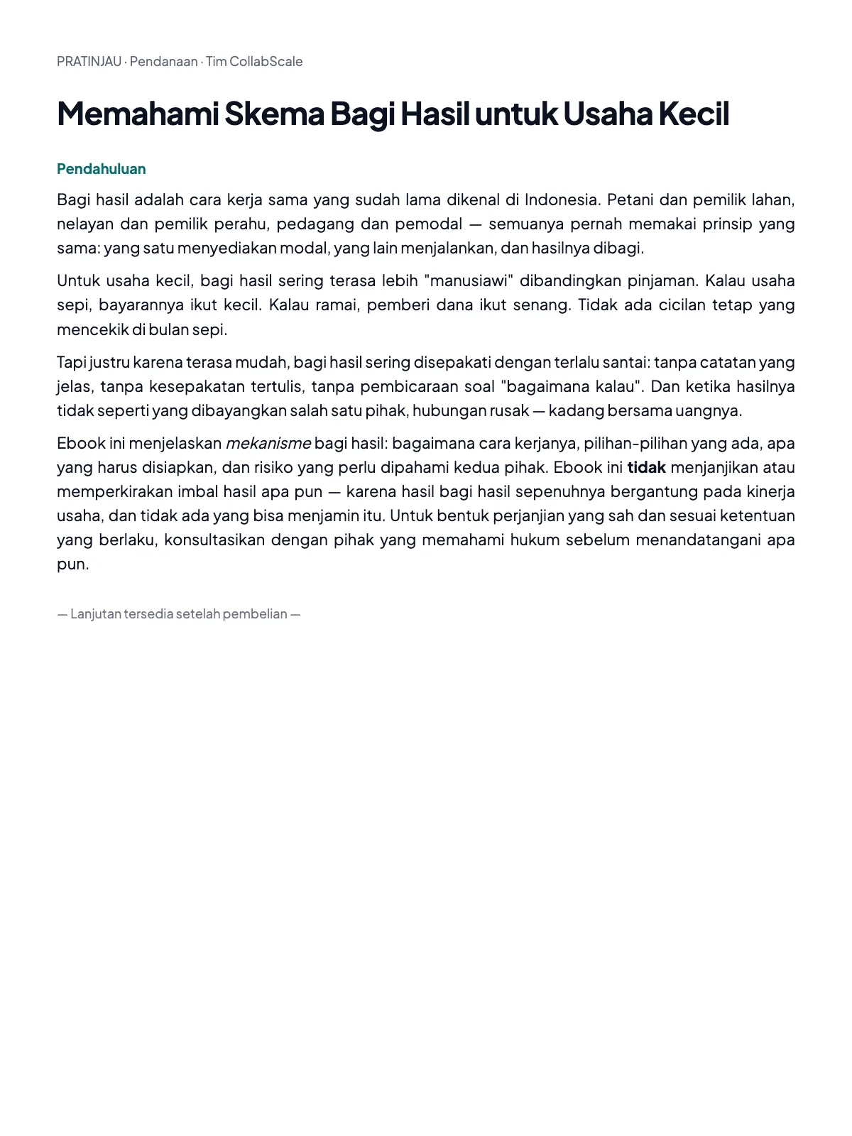 Pratinjau Memahami Skema Bagi Hasil untuk Usaha Kecil