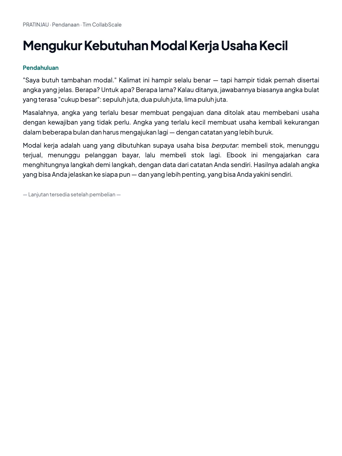Pratinjau Mengukur Kebutuhan Modal Kerja Usaha Kecil