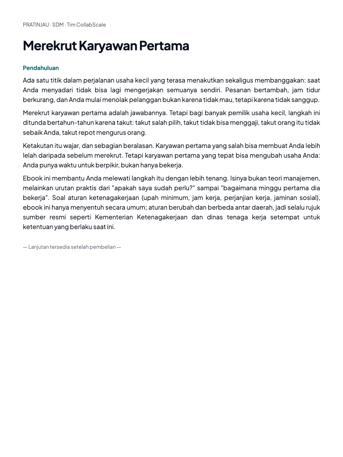 Pratinjau Merekrut Karyawan Pertama