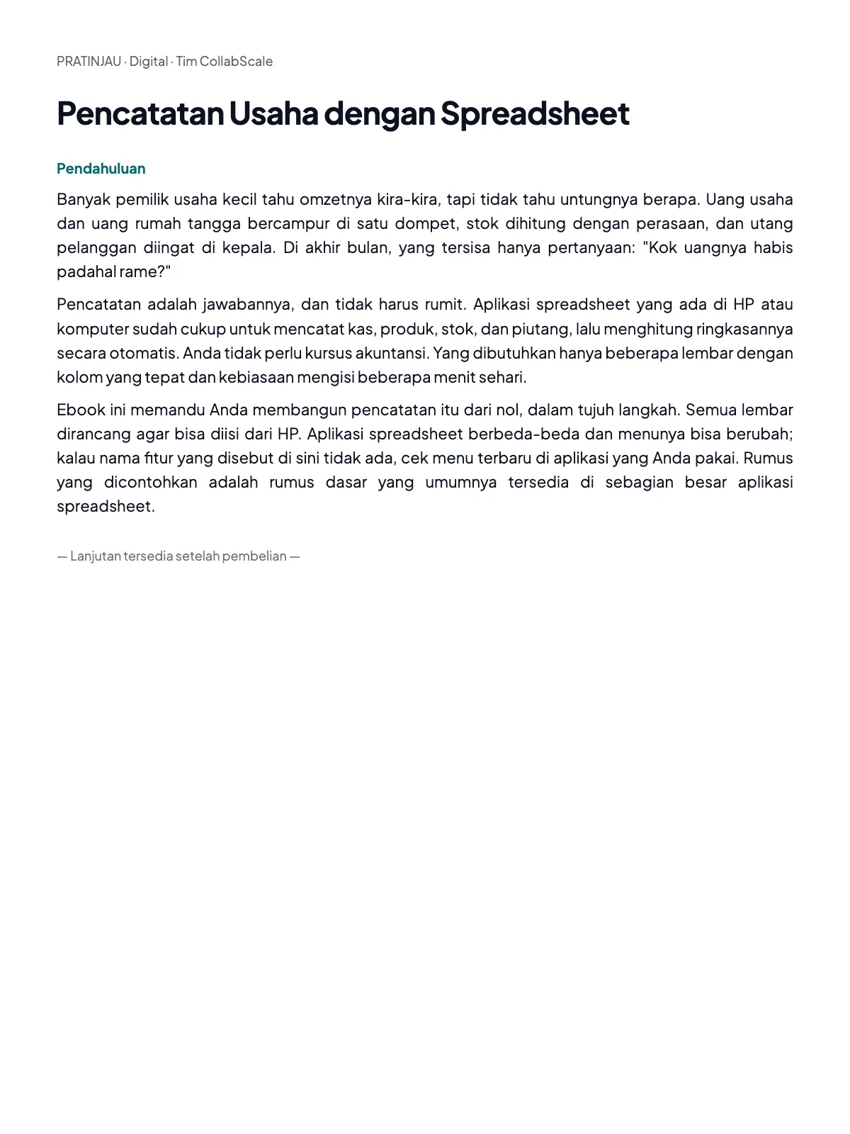 Pratinjau Pencatatan Usaha dengan Spreadsheet