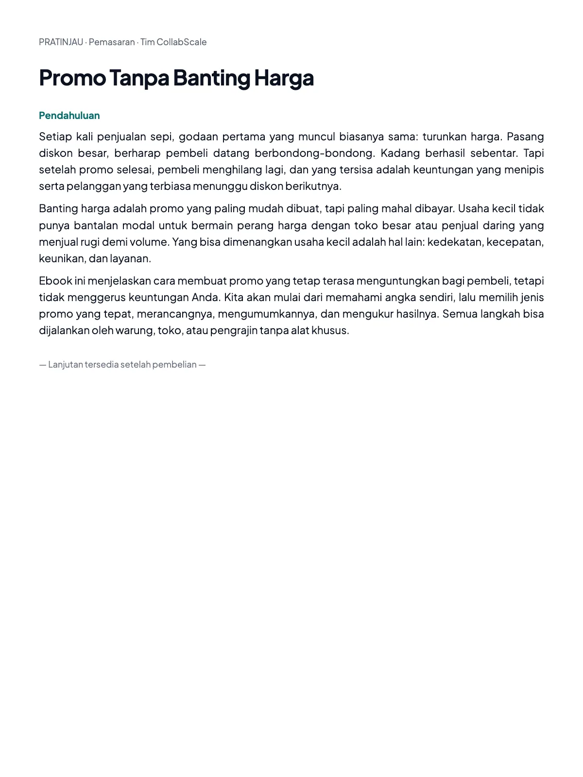 Pratinjau Promo Tanpa Banting Harga