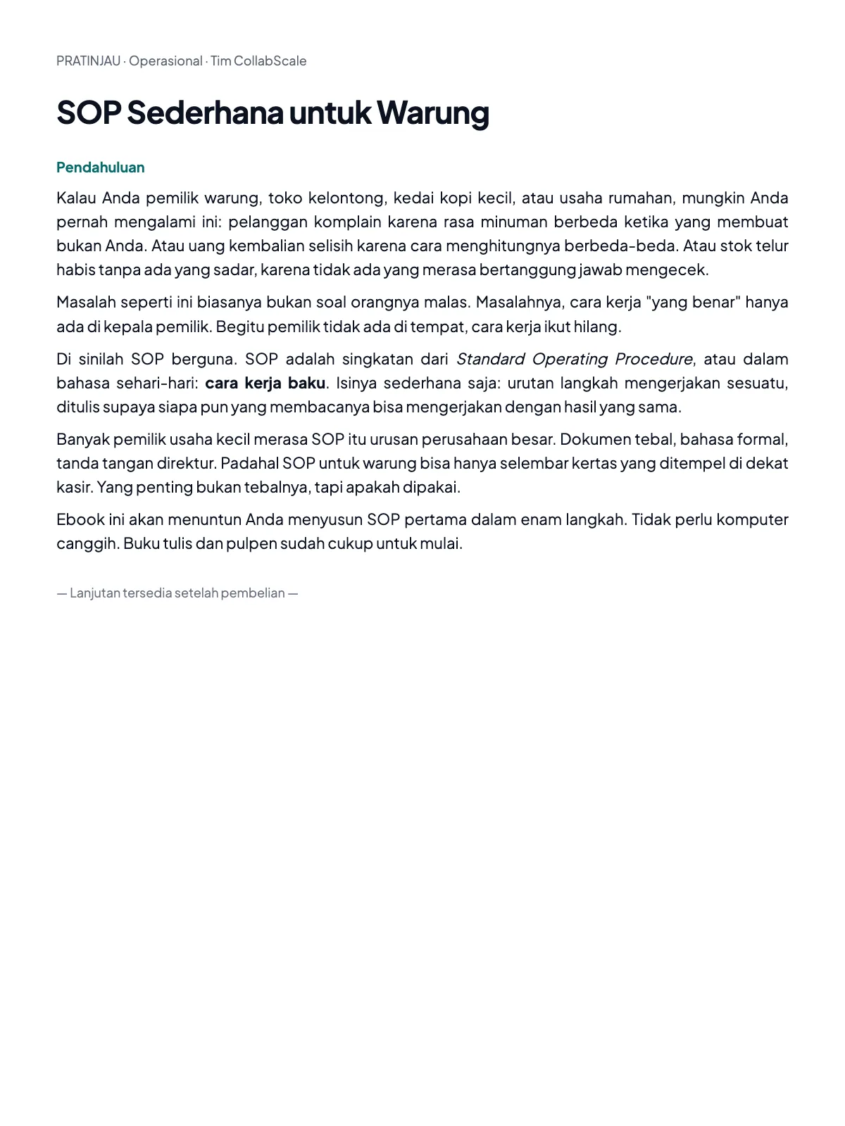 Pratinjau SOP Sederhana untuk Warung